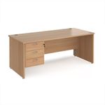 Maestro 25 straight desk 1800mm x 800mm with 3 drawer pedestal - beech top with panel end leg