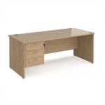 Maestro 25 straight desk 1800mm x 800mm with 3 drawer pedestal - kendal oak top with panel end leg