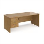 Maestro 25 straight desk 1800mm x 800mm with 3 drawer pedestal - oak top with panel end leg