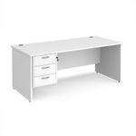 Maestro 25 straight desk 1800mm x 800mm with 3 drawer pedestal - white top with panel end leg