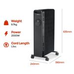 Igenix 2000W Digital Oil Filled Radiator with Timer Black IG2621BL