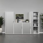 Universal double door cupboard 1090mm high with 2 shelves - oak