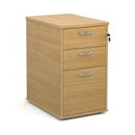 Desk high 3 drawer pedestal with silver handles 600mm deep - oak