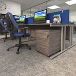 Mobile 3 drawer pedestal with silver handles 600mm deep - grey oak