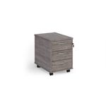 Mobile 3 drawer pedestal with silver handles 600mm deep - grey oak