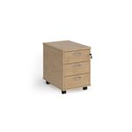 Mobile 3 drawer pedestal with silver handles 600mm deep - Kendal Oak