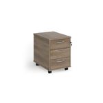 Mobile 3 drawer pedestal with silver handles 600mm deep - Nebraska Oak