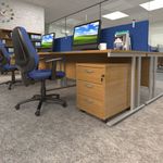 Mobile 3 drawer pedestal with silver handles 600mm deep - oak