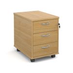 Mobile 3 drawer pedestal with silver handles 600mm deep - oak
