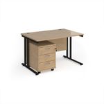 Maestro 25 straight desk 1200mm x 800mm with black cantilever frame and 3 drawer pedestal - Kendal Oak