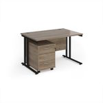 Maestro 25 straight desk 1200mm x 800mm with black cantilever frame and 3 drawer pedestal - Nebraska Oak