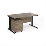 Maestro 25 straight desk 1400mm x 800mm with black cantilever frame and 3 drawer pedestal - Nebraska Oak
