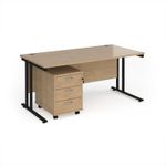 Maestro 25 straight desk 1600mm x 800mm with black cantilever frame and 3 drawer pedestal - Kendal Oak