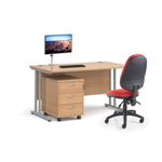 Maestro 25 straight desk 1200mm x 800mm with silver cantilever frame and 3 drawer pedestal - grey oak