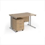 Maestro 25 straight desk 1200mm x 800mm with silver cantilever frame and 3 drawer pedestal - Kendal Oak
