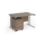 Maestro 25 straight desk 1200mm x 800mm with silver cantilever frame and 3 drawer pedestal - Nebraska Oak