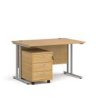 Maestro 25 straight desk 1200mm x 800mm with silver cantilever frame and 3 drawer pedestal - oak