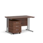 Maestro 25 straight desk 1200mm x 800mm with silver cantilever frame and 3 drawer pedestal - walnut