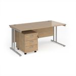 Maestro 25 straight desk 1600mm x 800mm with silver cantilever frame and 3 drawer pedestal - Kendal Oak