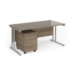 Maestro 25 straight desk 1600mm x 800mm with silver cantilever frame and 3 drawer pedestal - Nebraska Oak