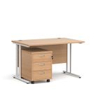 Maestro 25 straight desk 1200mm x 800mm with white cantilever frame and 3 drawer pedestal - beech