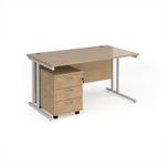 Maestro 25 straight desk 1400mm x 800mm with white cantilever frame and 3 drawer pedestal - Kendal Oak