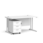 Maestro 25 straight desk 1400mm x 800mm with white cantilever frame and 3 drawer pedestal - white