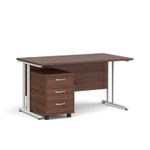 Maestro 25 straight desk 1400mm x 800mm with white cantilever frame and 3 drawer pedestal - walnut