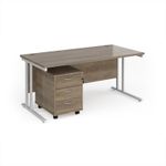 Maestro 25 straight desk 1600mm x 800mm with white cantilever frame and 3 drawer pedestal - Nebraska Oak