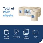 Tork 2-Ply M4 Reflex Wiping Paper Roll Plus Natural Pack of 6 473481