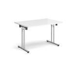 Rectangular folding leg table with chrome legs and straight foot rails 1200mm x 800mm - white