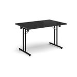 Rectangular folding leg table with black legs and straight foot rails 1200mm x 800mm - Black