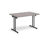 Rectangular folding leg table with black legs and straight foot rails 1200mm x 800mm - grey oak