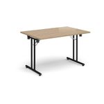 Rectangular folding leg table with black legs and straight foot rails 1200mm x 800mm - Kendal Oak