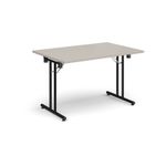 Rectangular folding leg table with black legs and straight foot rails 1200mm x 800mm - Light Grey