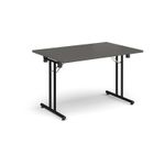 Rectangular folding leg table with black legs and straight foot rails 1200mm x 800mm - Onyx Grey