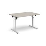 Rectangular folding leg table with white legs and straight foot rails 1200mm x 800mm - Light Grey