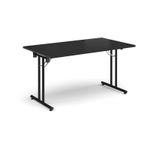 Rectangular folding leg table with black legs and straight foot rails 1400mm x 800mm - Black