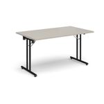 Rectangular folding leg table with black legs and straight foot rails 1400mm x 800mm - Light Grey