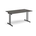 Rectangular folding leg table with black legs and straight foot rails 1400mm x 800mm - Onyx Grey