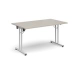 Rectangular folding leg table with white legs and straight foot rails 1400mm x 800mm - Light Grey