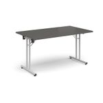 Rectangular folding leg table with white legs and straight foot rails 1400mm x 800mm - Onyx Grey