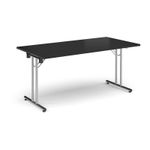 Rectangular folding leg table with chrome legs and straight foot rails 1600mm x 800mm - Black