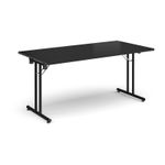 Rectangular folding leg table with black legs and straight foot rails 1600mm x 800mm - Black