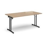 Rectangular folding leg table with black legs and straight foot rails 1600mm x 800mm - Kendal Oak
