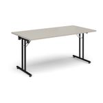 Rectangular folding leg table with black legs and straight foot rails 1600mm x 800mm - Light Grey