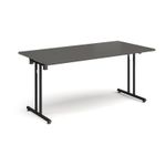 Rectangular folding leg table with black legs and straight foot rails 1600mm x 800mm - Onyx Grey