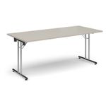 Rectangular folding leg table with chrome legs and straight foot rails 1800mm x 800mm - Light Grey