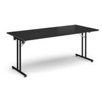 Rectangular folding leg table with black legs and straight foot rails 1800mm x 800mm - Black