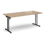 Rectangular folding leg table with black legs and straight foot rails 1800mm x 800mm - Kendal Oak
